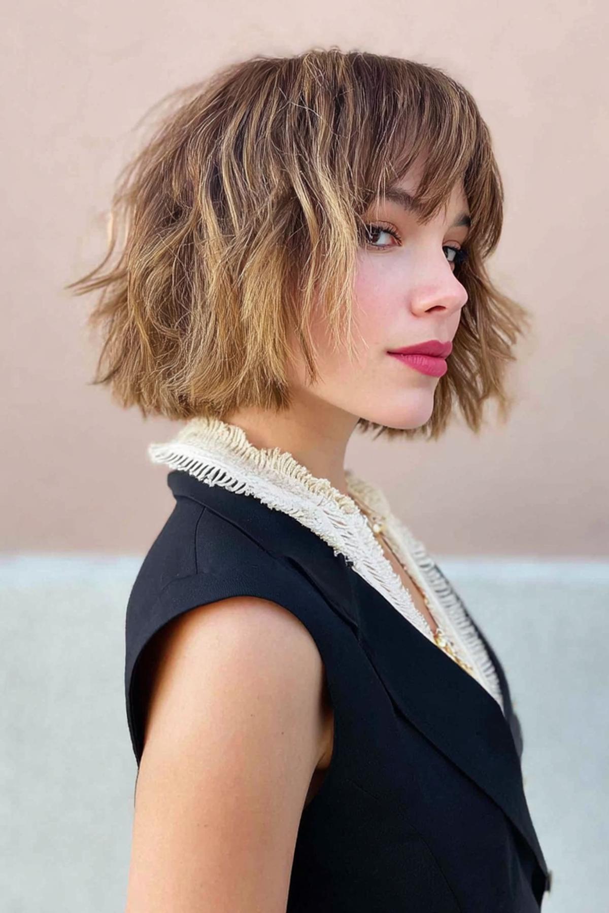 Bronde Choppy Bob With Bangs