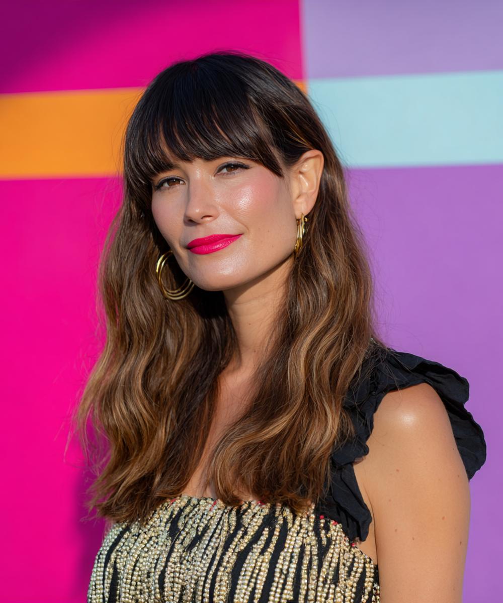 Wavy Brunette Hair Full Bangs