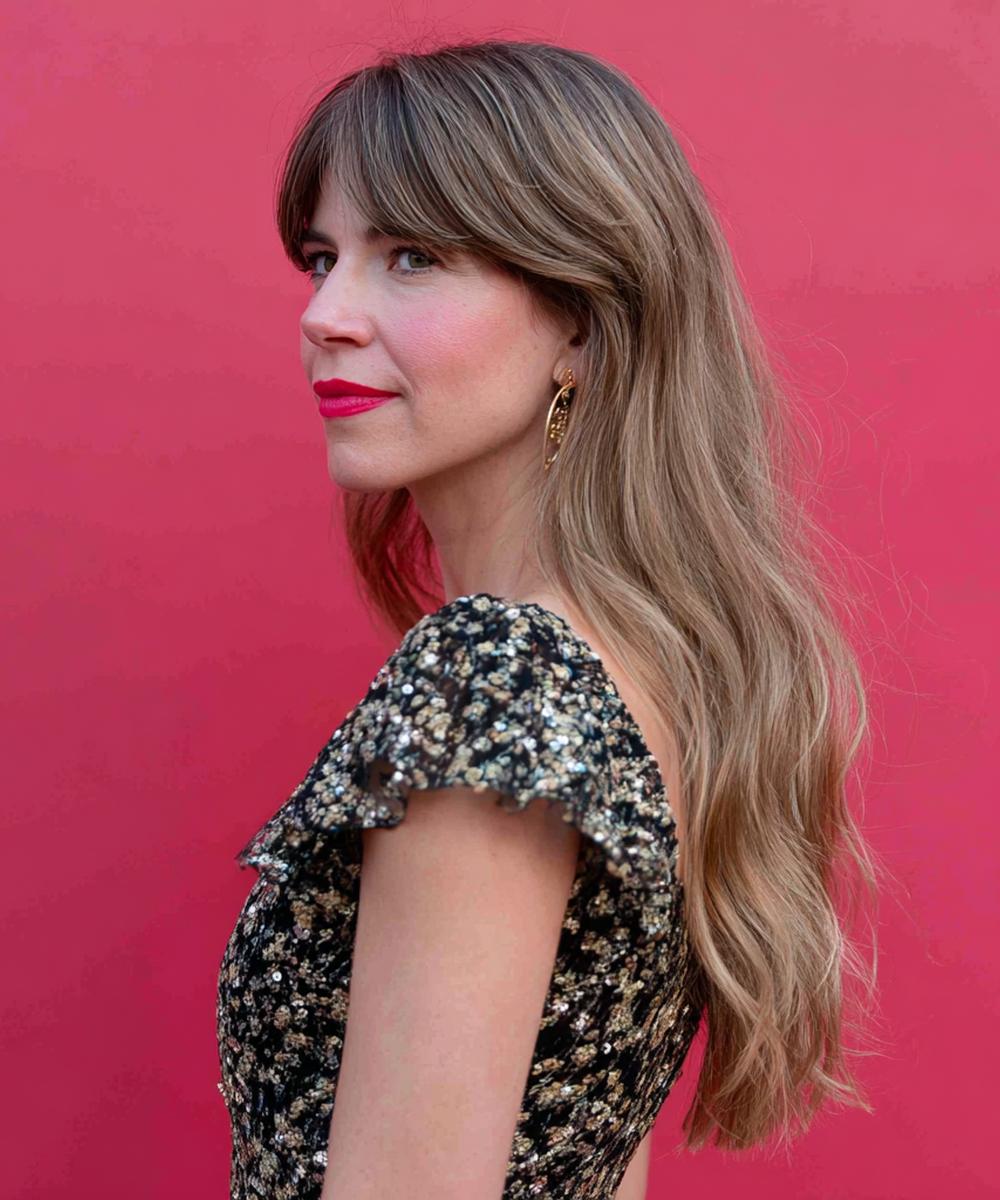 Long Wavy Brown Curtain Bangs