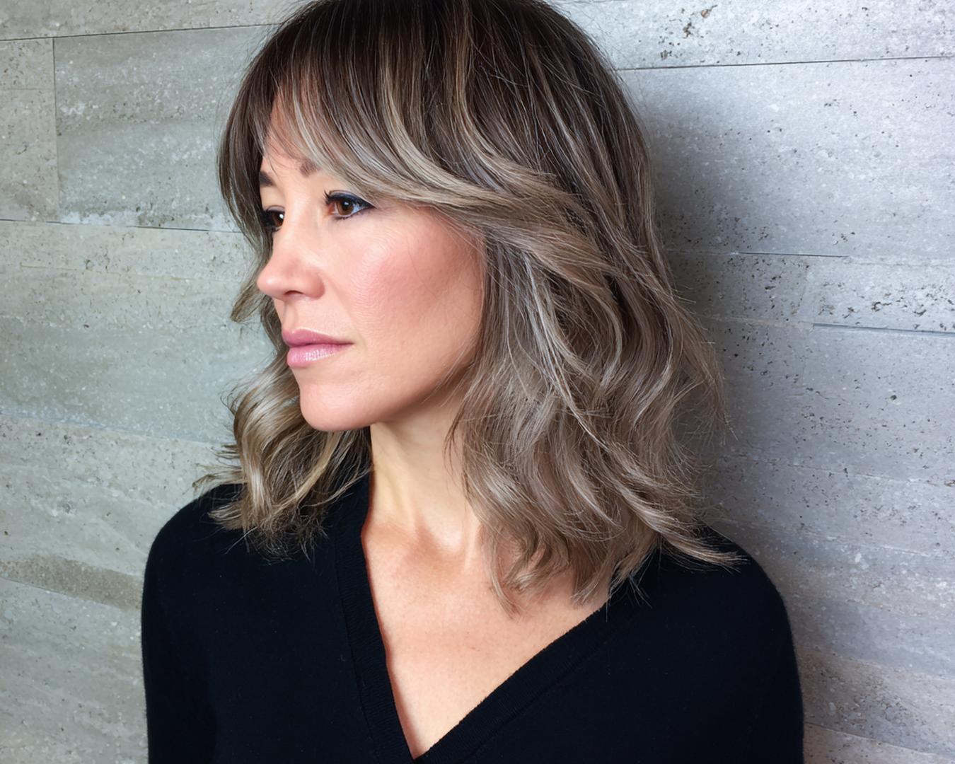Smoky Ash Lob With Bangs