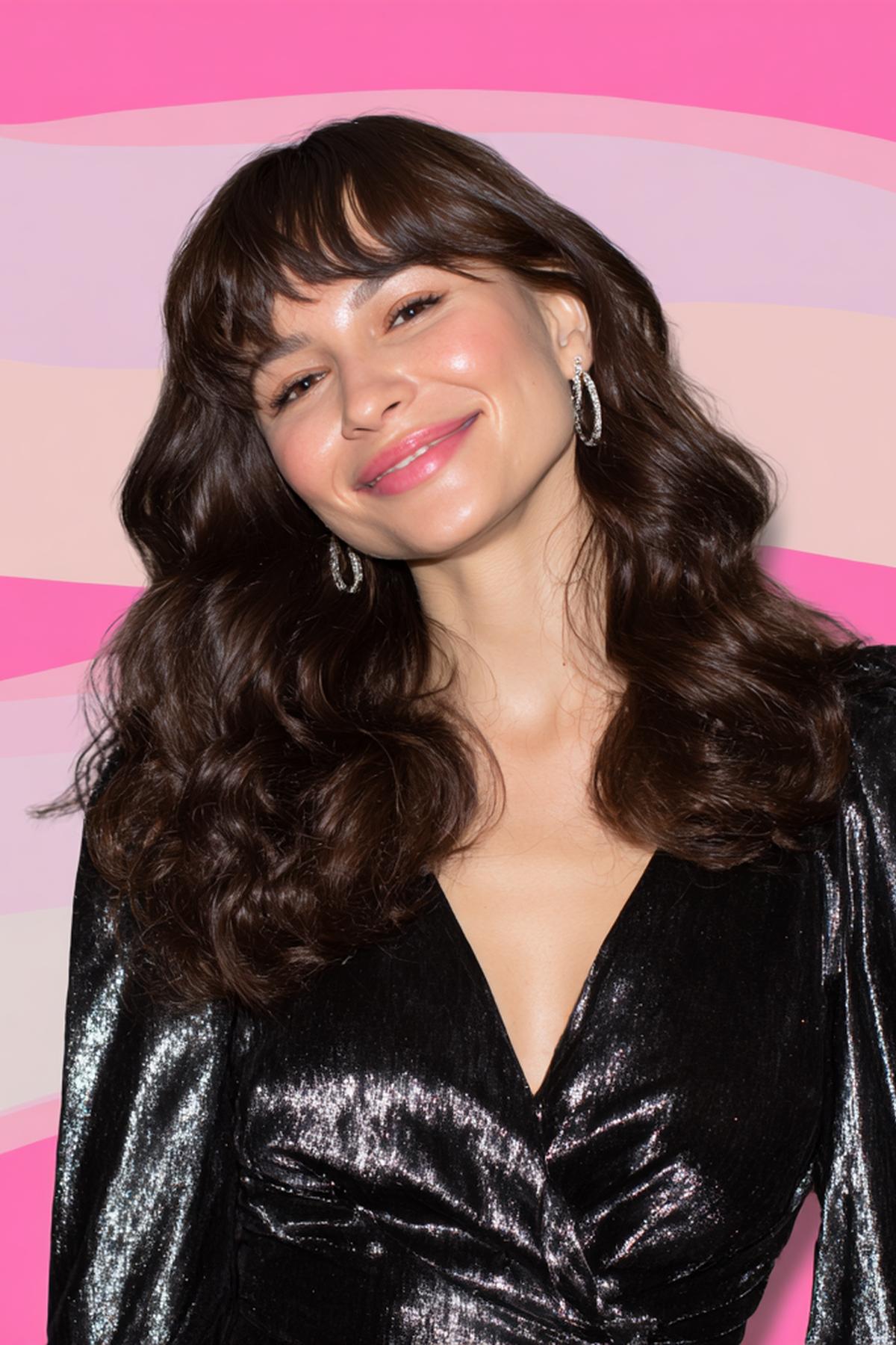 Dark Brown Long Waves Bangs