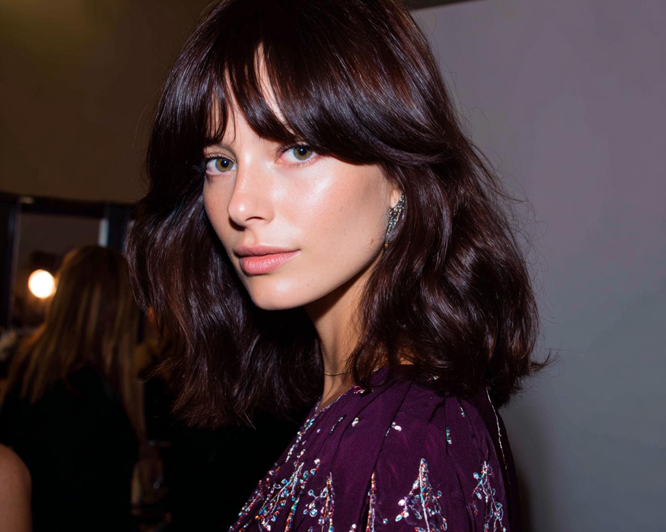 Dark Brown Lob With Bangs