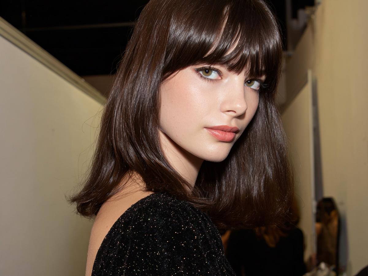 Dark Brown Lob With Bangs