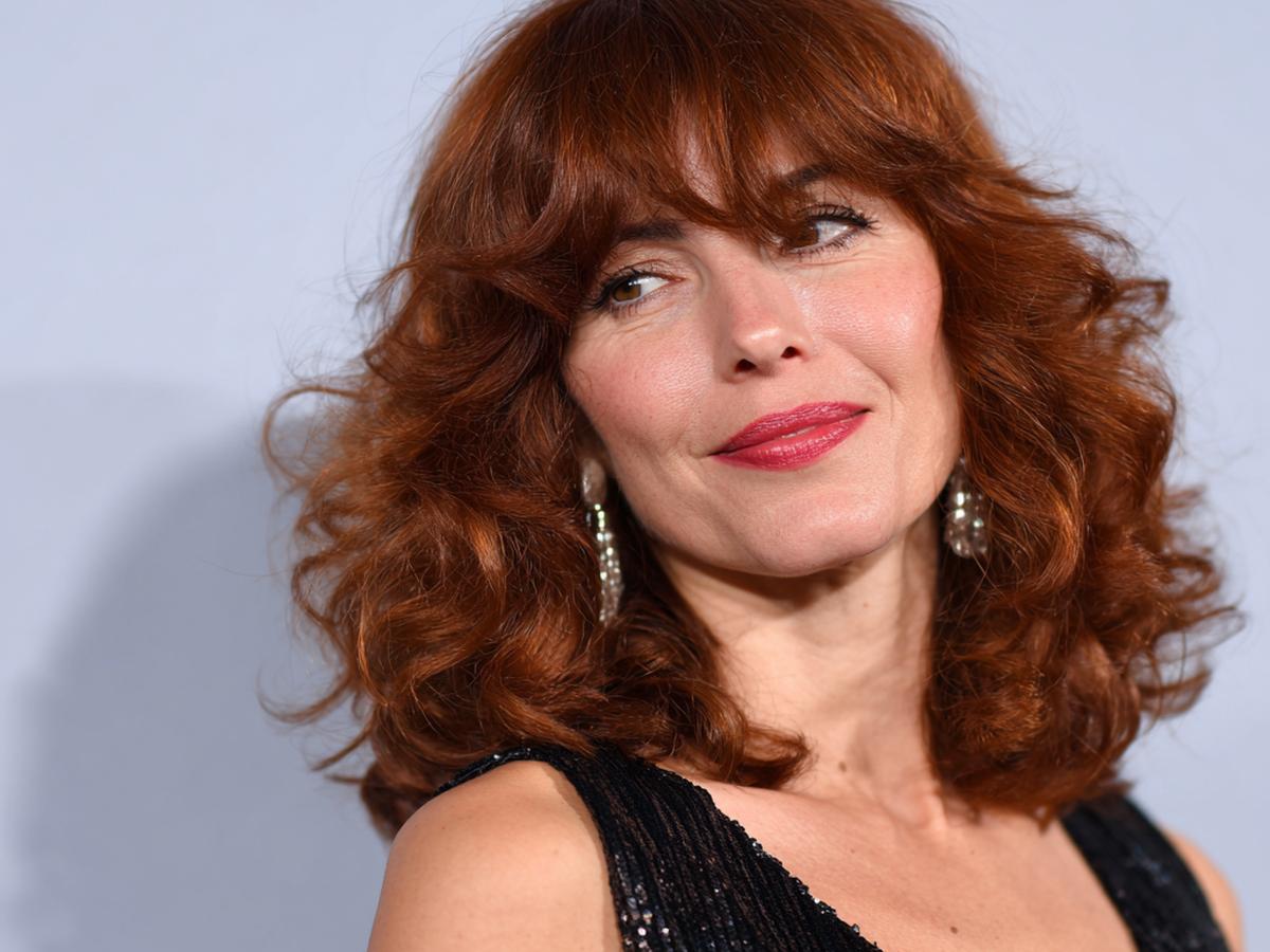 Curly Copper Lob With Bangs