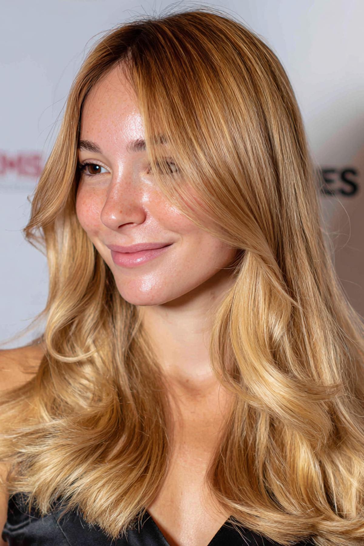 Golden Blonde Curtain Bangs