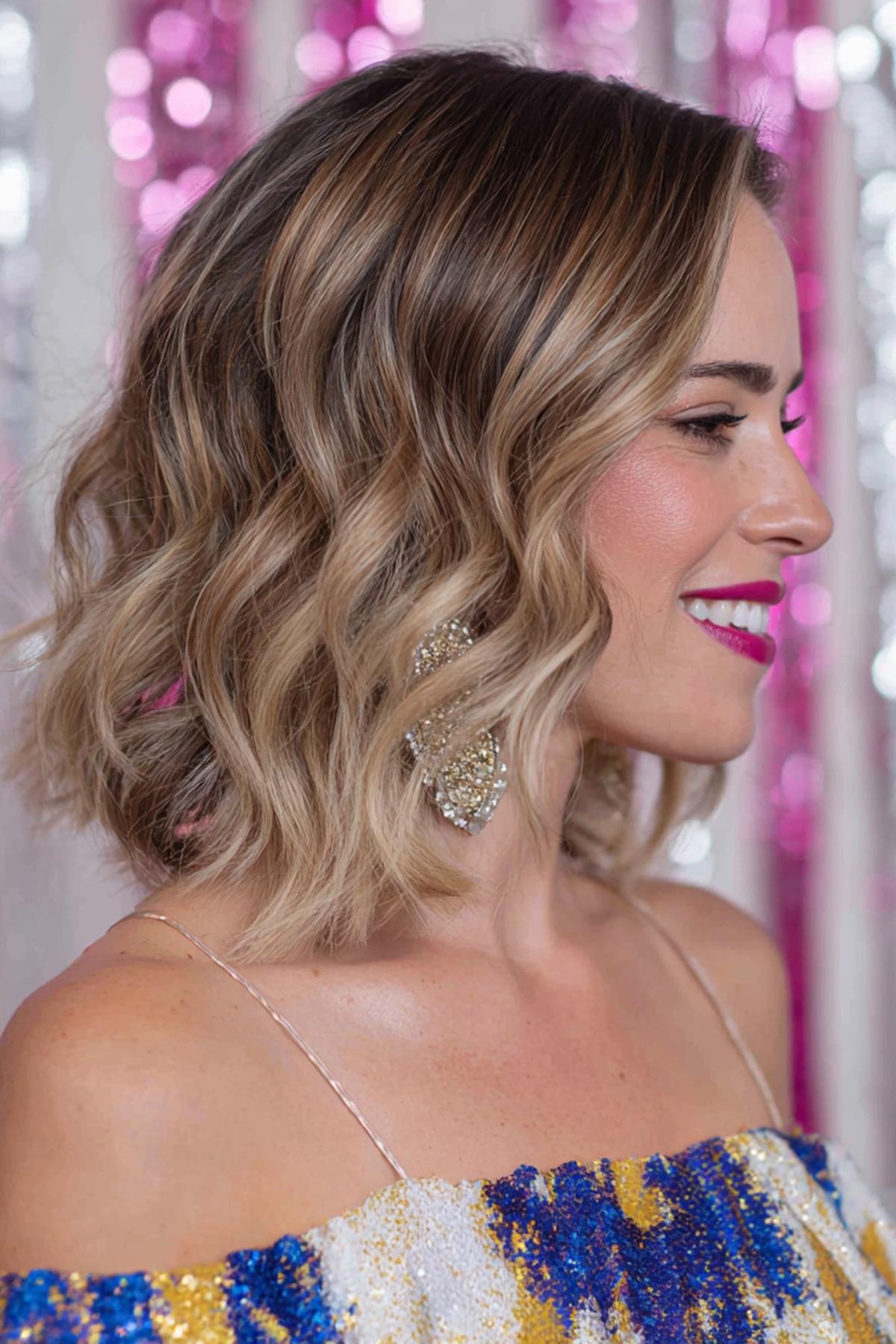 Short Wavy Bob Blonde Highlights