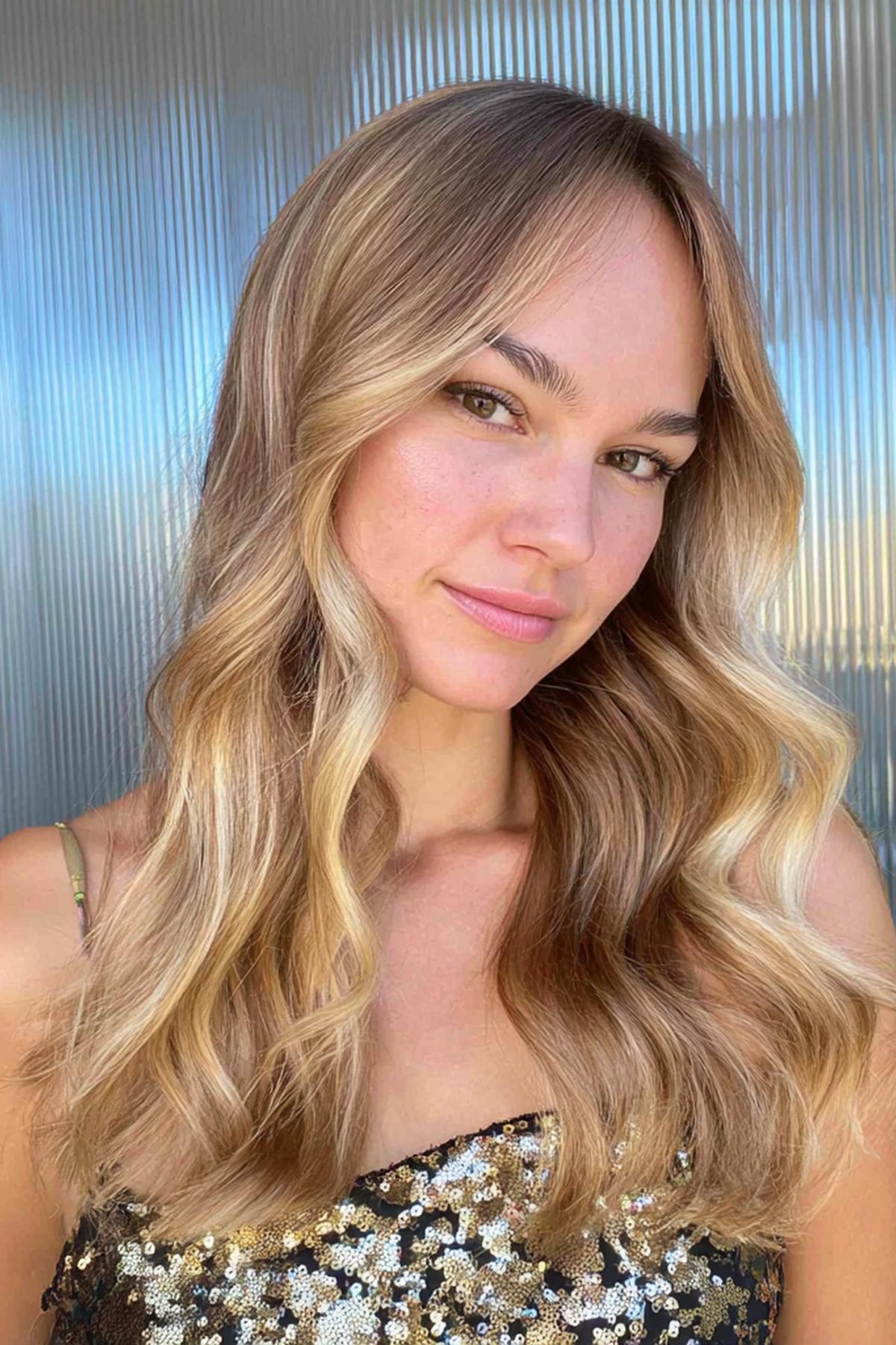 Center Part Honey Blonde Waves