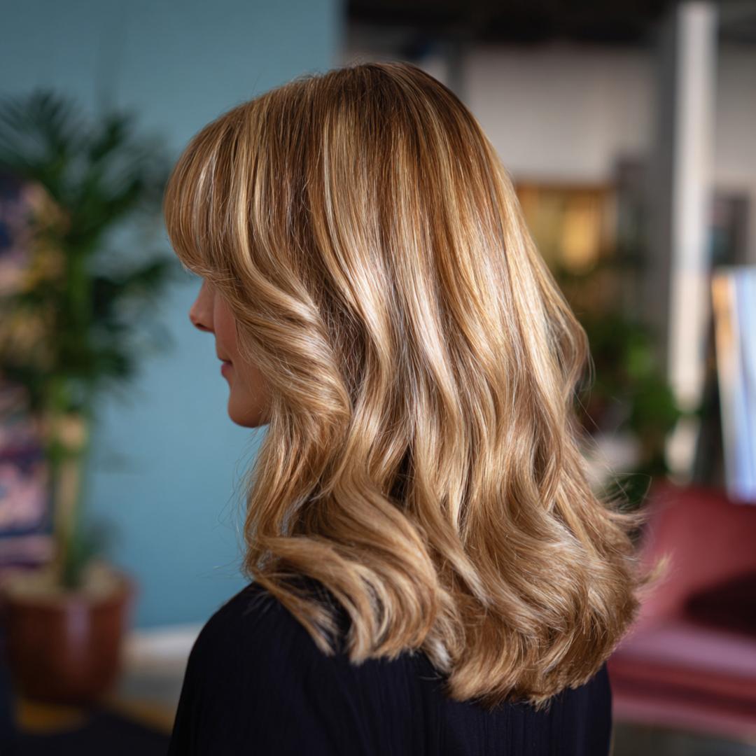 Honey Blonde Layers With Fringe