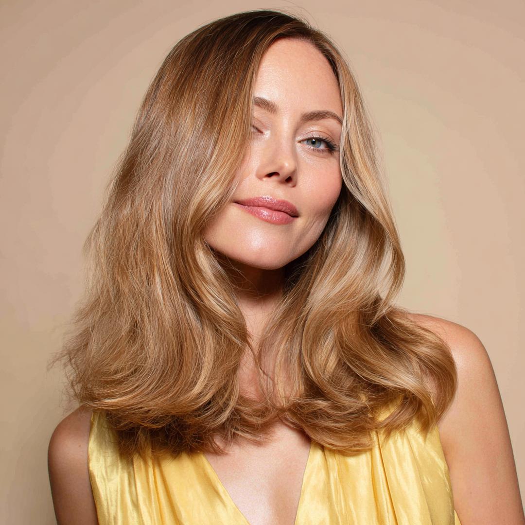 Side Part Honey Blonde Layers