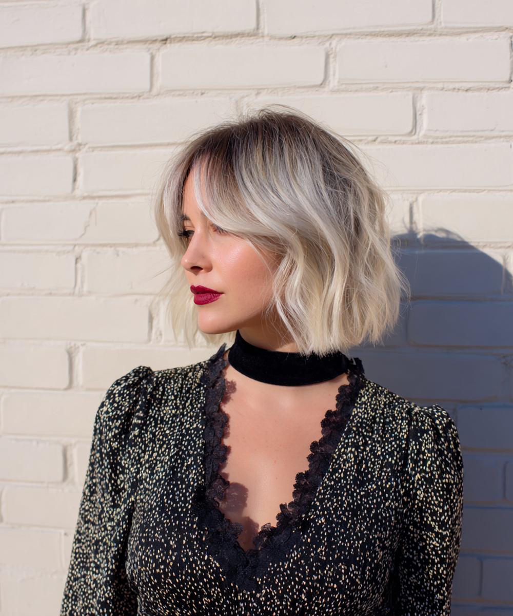 Ash Blonde Bob Curtain Fringe