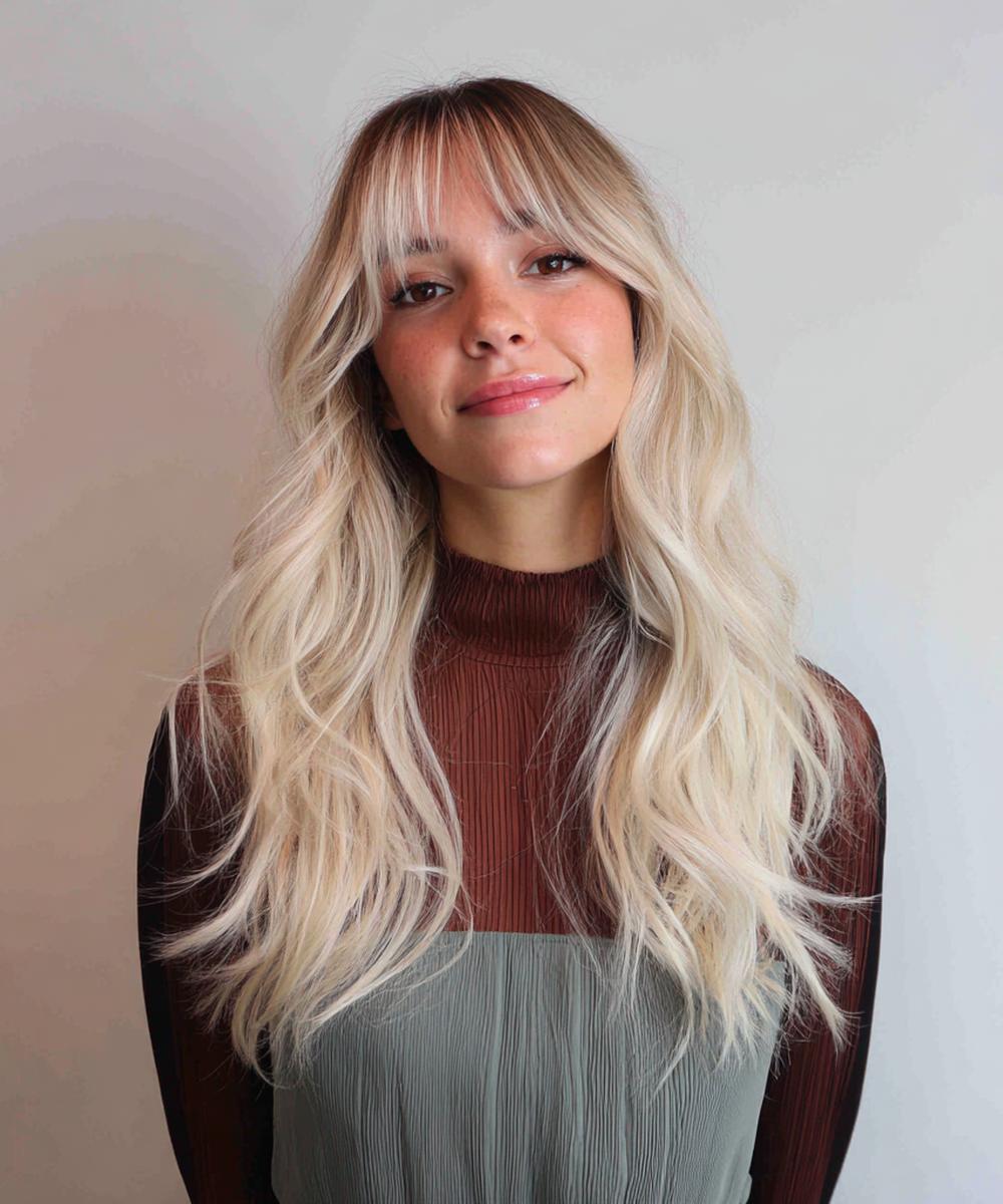 Long Ash Blonde With Bangs