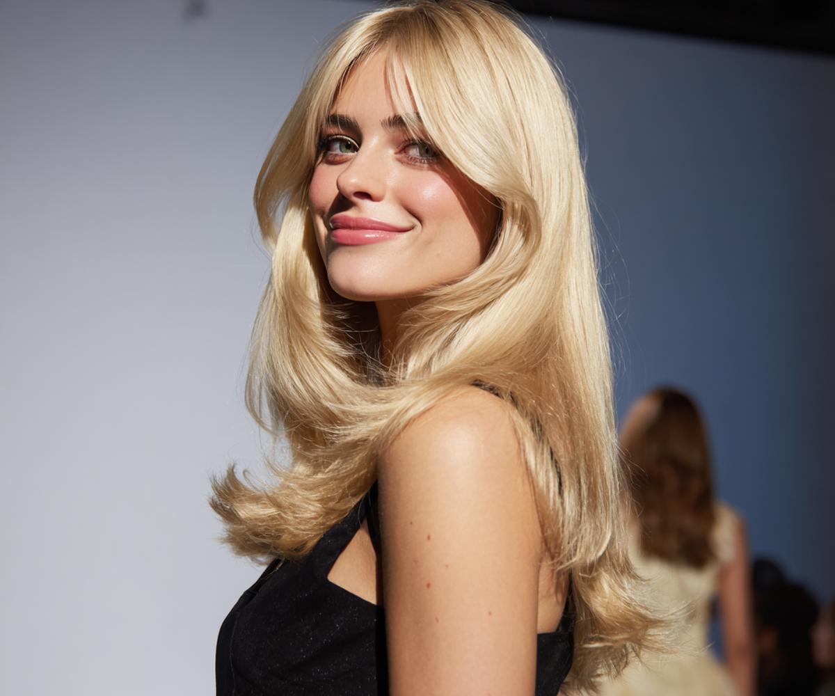Light Blonde Long Layers Curtain Bangs
