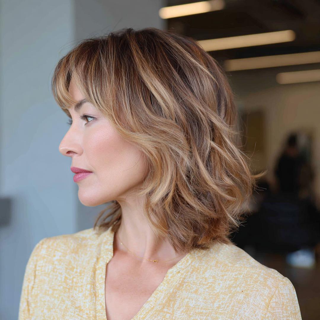 Blonde Wavy Lob With Bangs