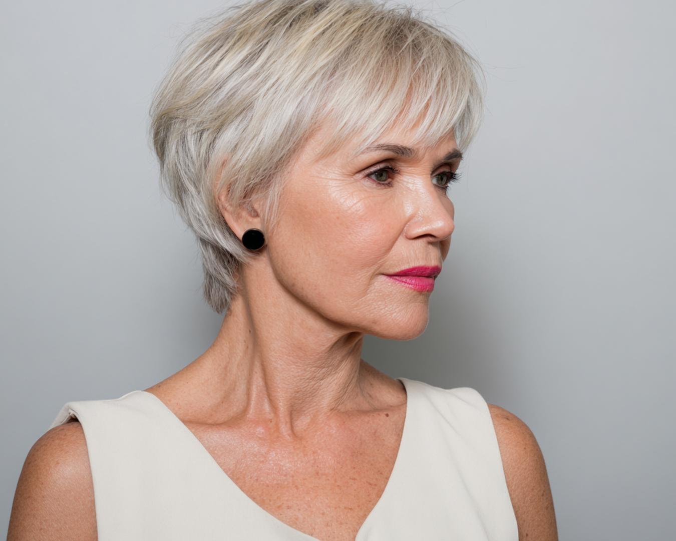 Layered Silver Pixie With Bangs