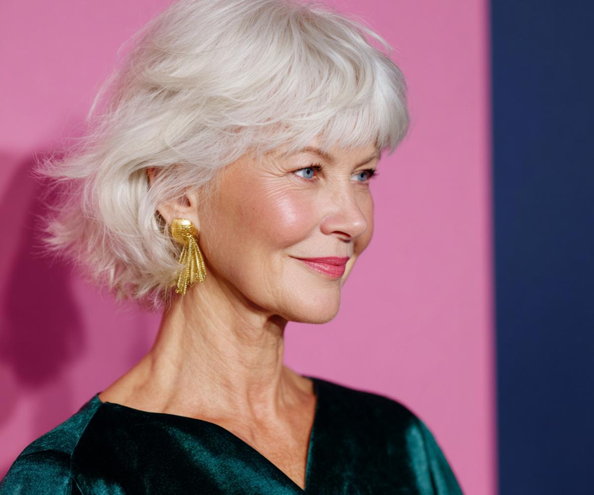 Wavy White Bob With Bangs