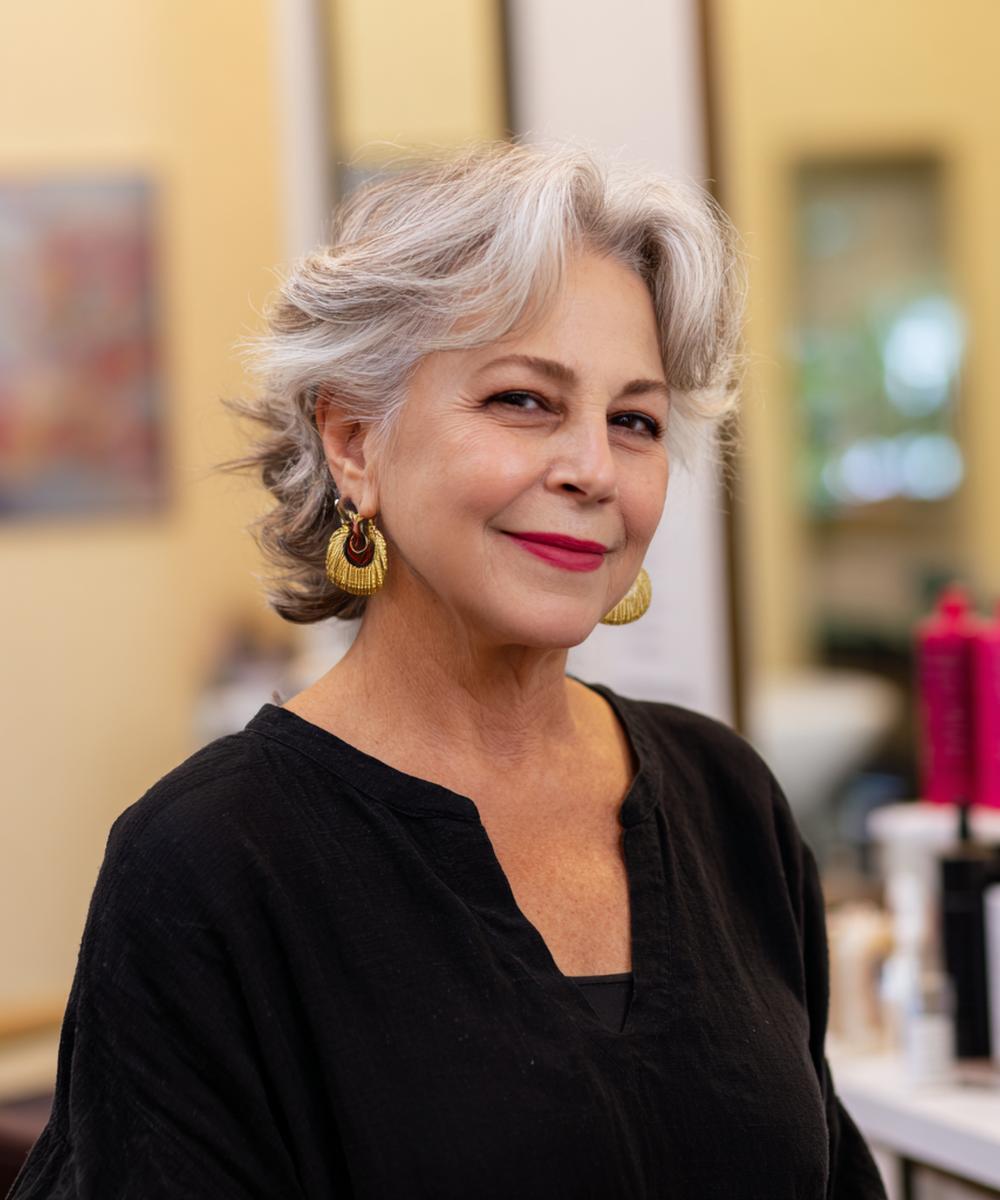 Short Gray Layers Brushed Back