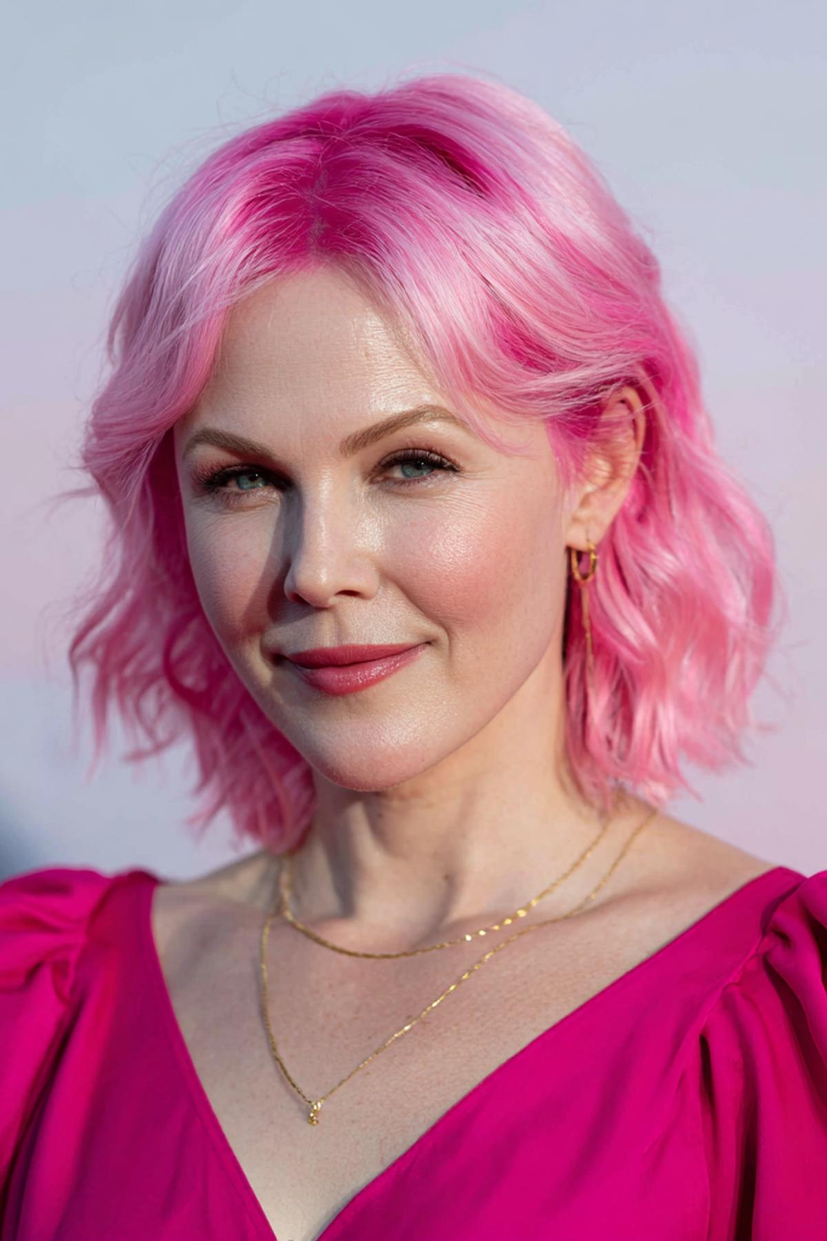 Pink Wavy Lob Middle Part