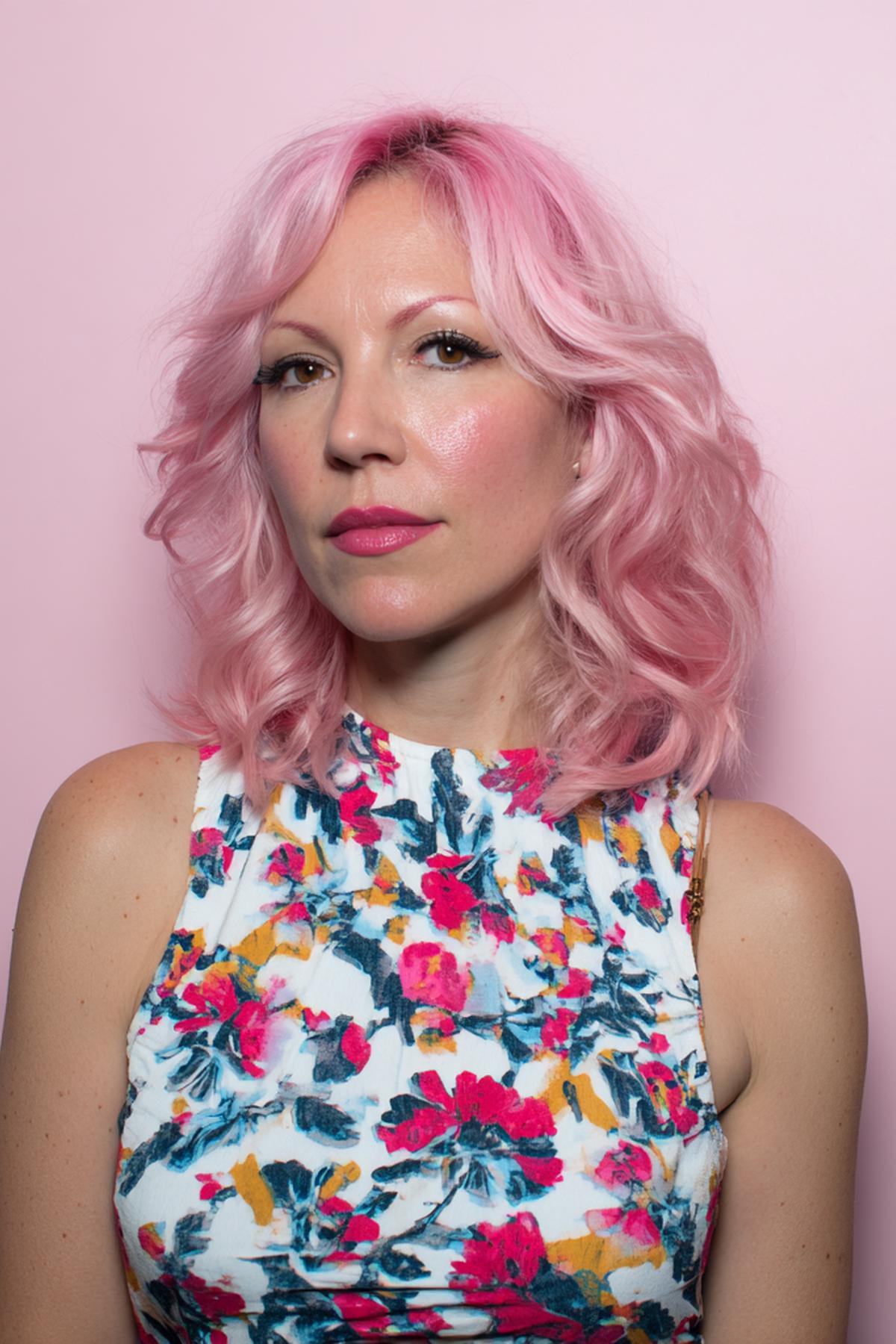 Pastel Pink Wavy Lob