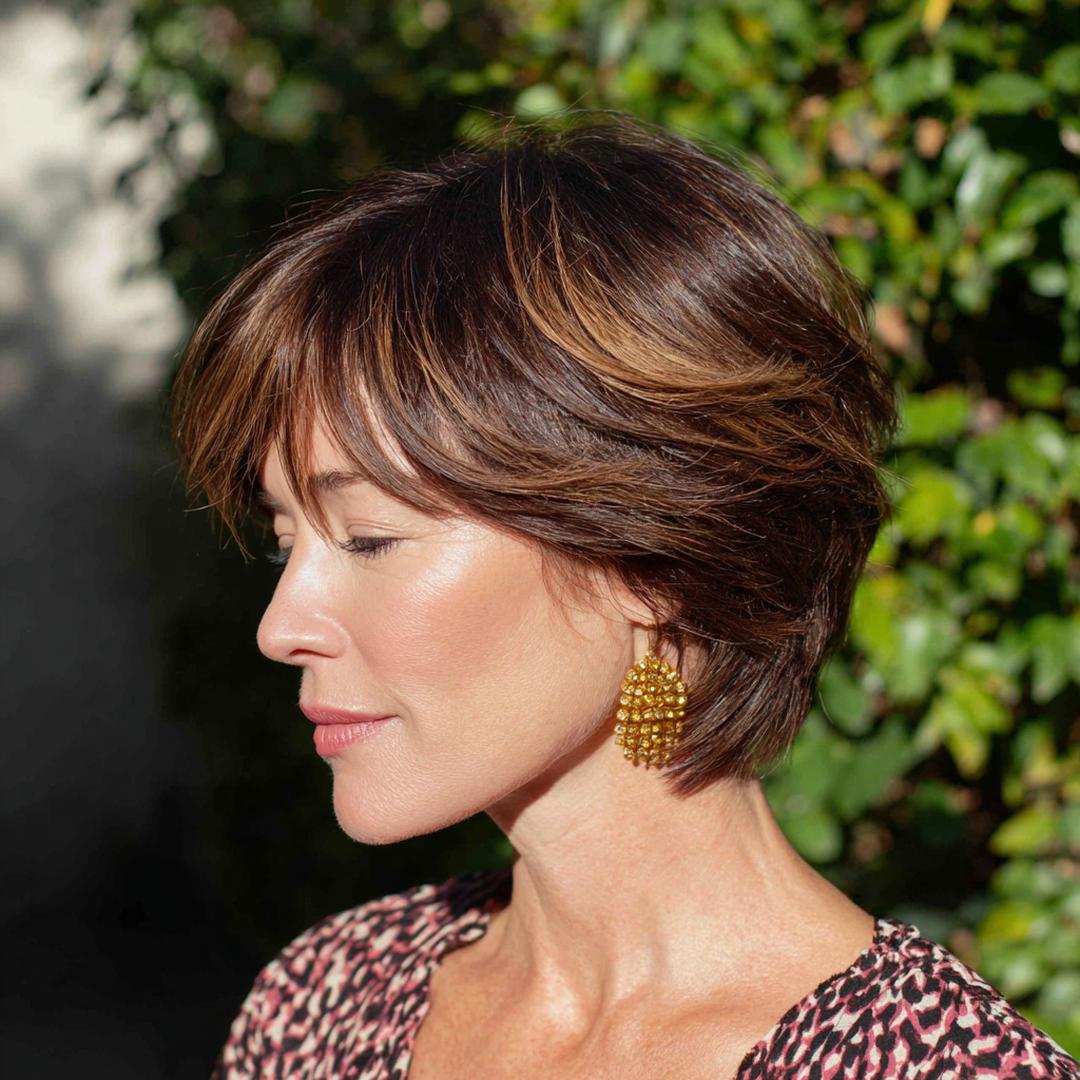 Layered Brown Bob With Fringe