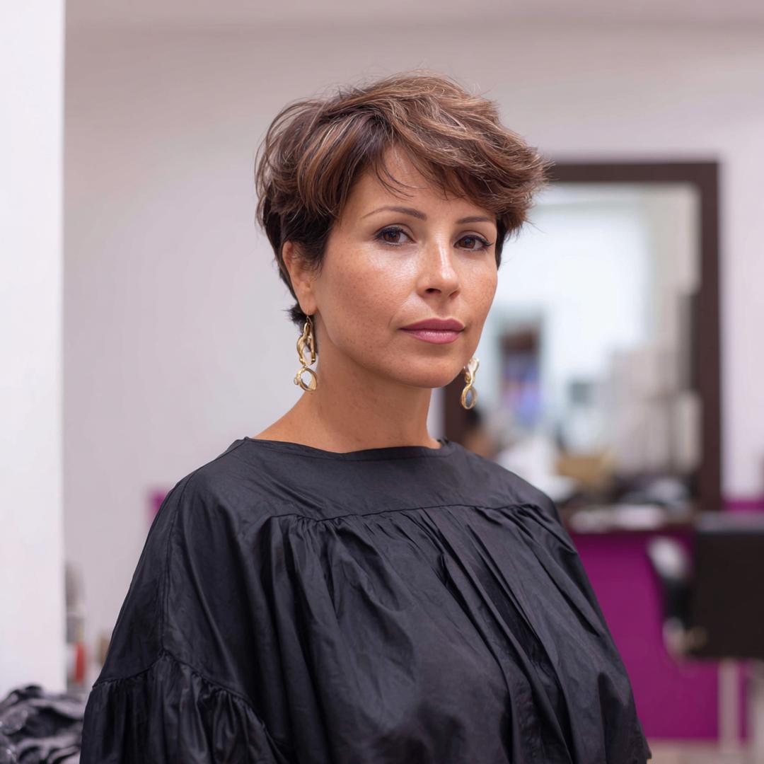 Brown Pixie With Side Swept Fringe