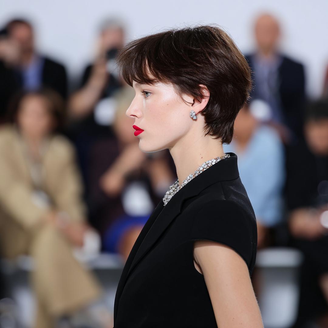 Dark Brown Pixie With Soft Fringe