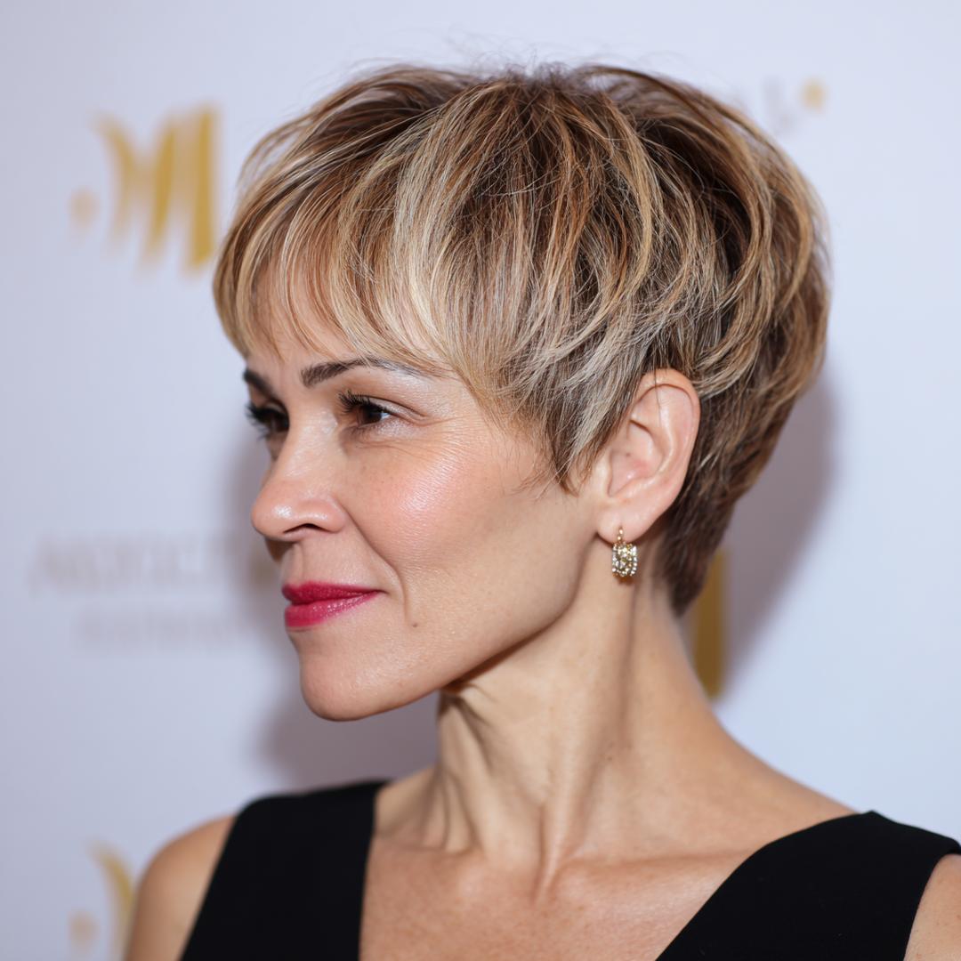 Layered Blonde Pixie With Fringe