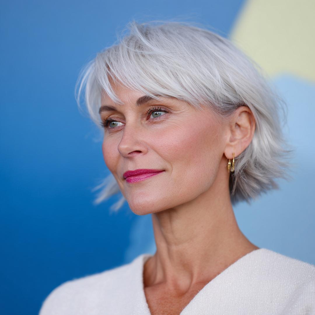 Silver Layered Bob With Fringe