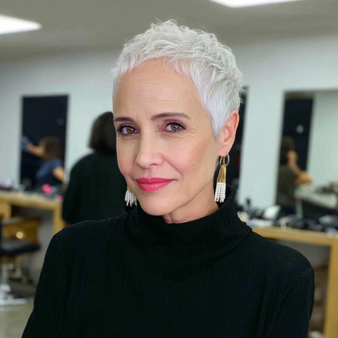 Short Curly White Pixie