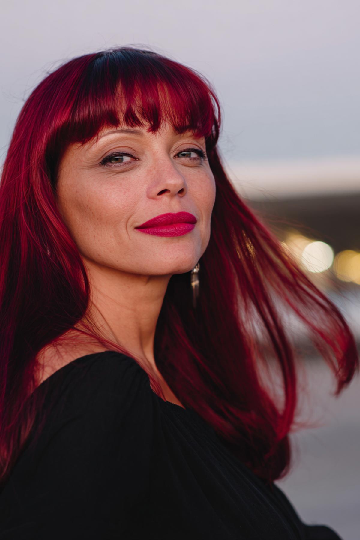 Deep Red Straight Hair With Bangs