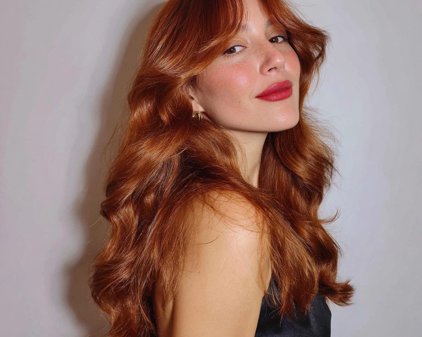 Copper Waves With Curtain Bangs