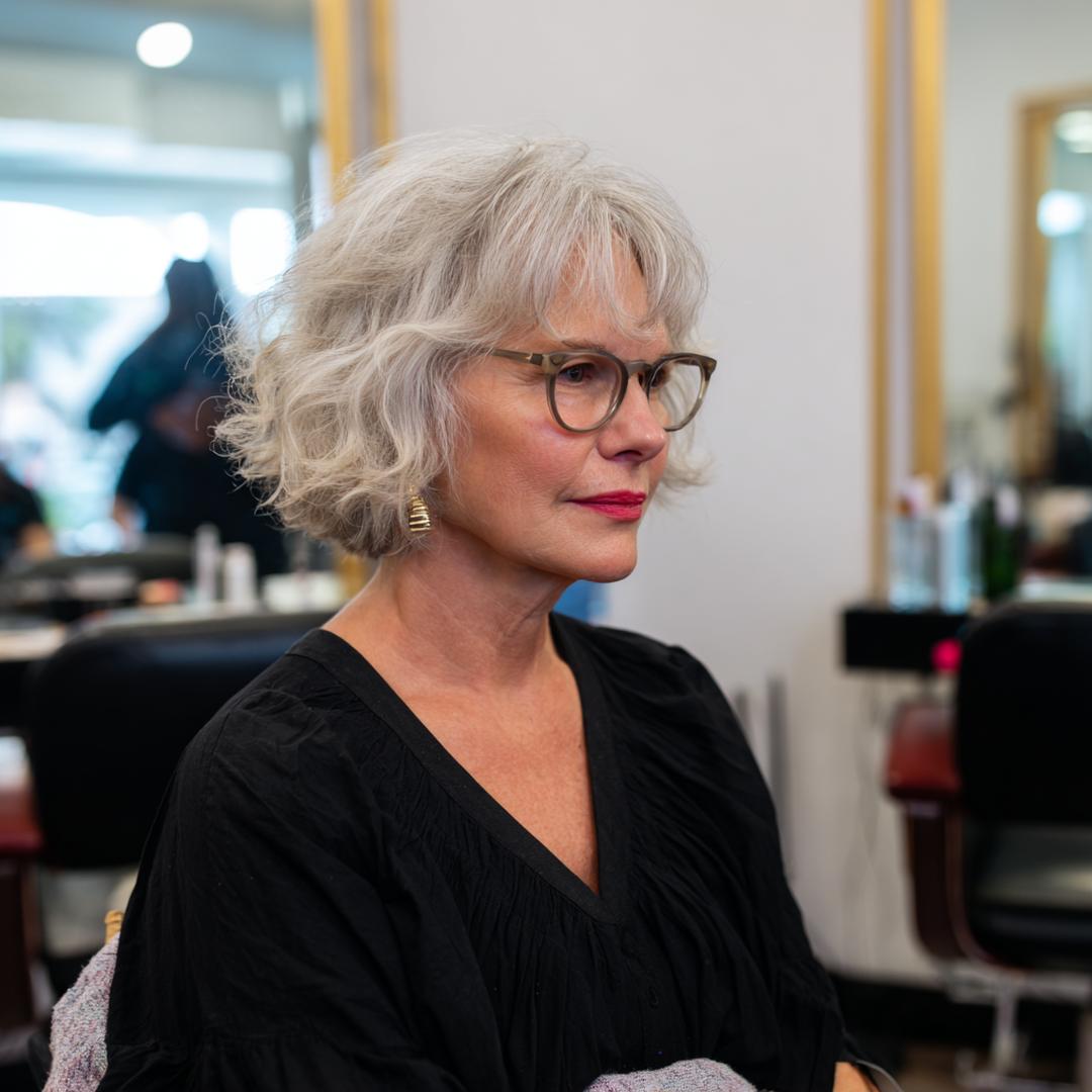 Wavy Gray Bob With Bangs