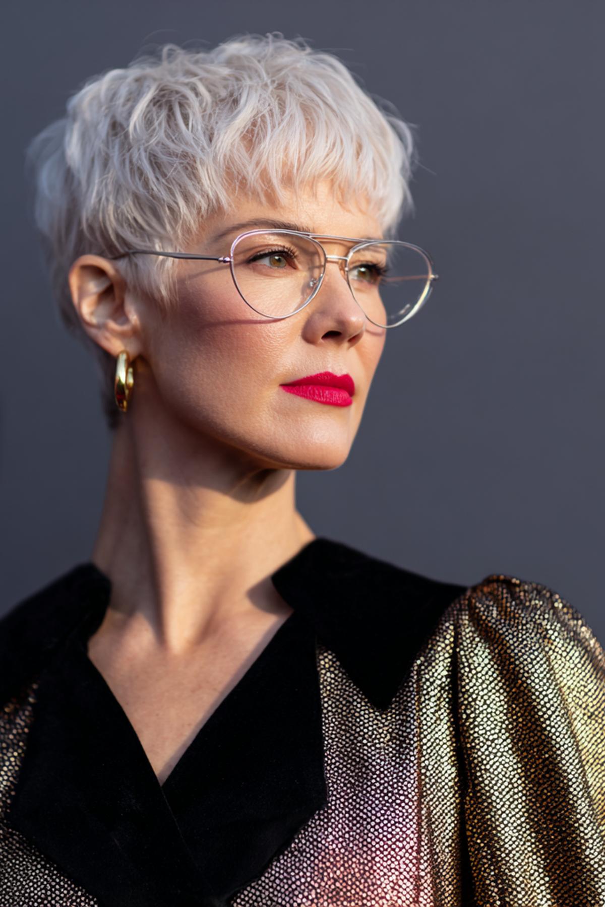 Platinum Textured Pixie With Fringe