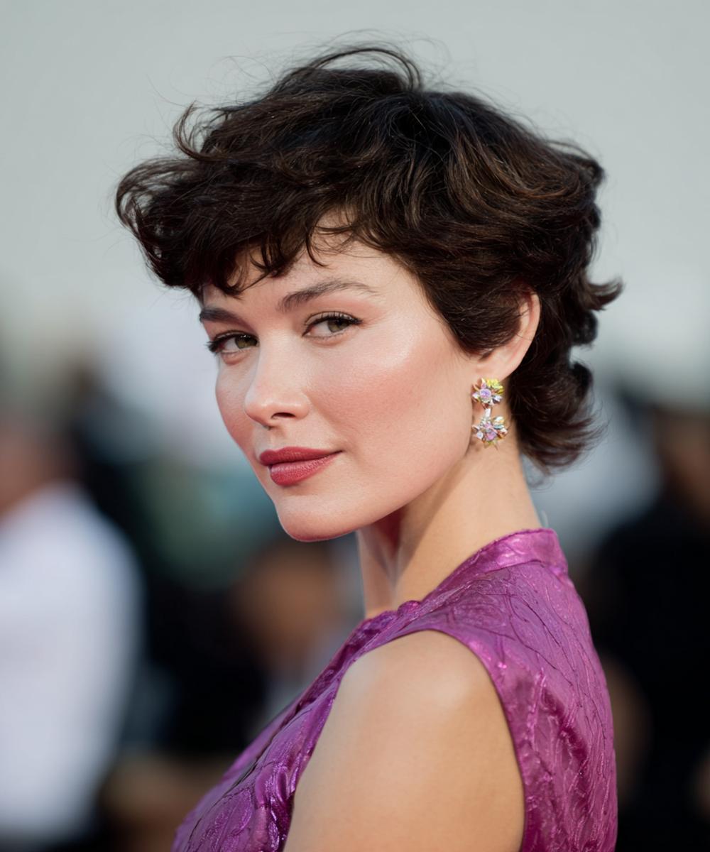 Curly Brunette Pixie With Volume