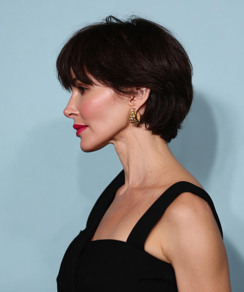 Side Swept Brunette Short Bob