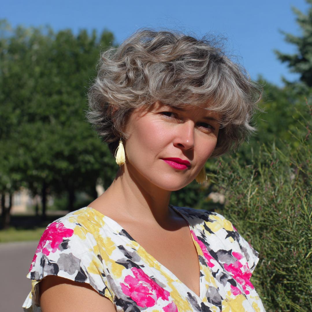Gray Curly Bob With Bangs