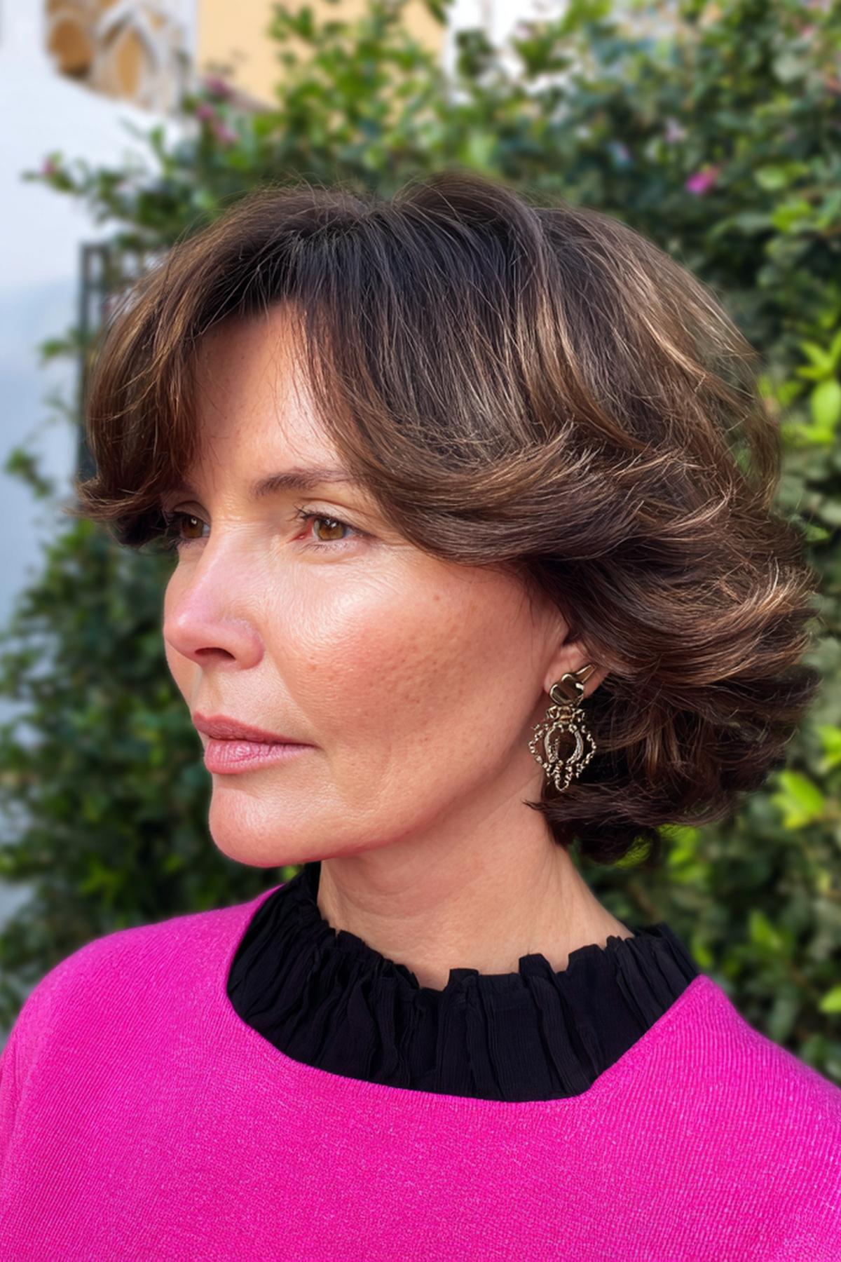 Soft Brown Layers With Curtain Bangs