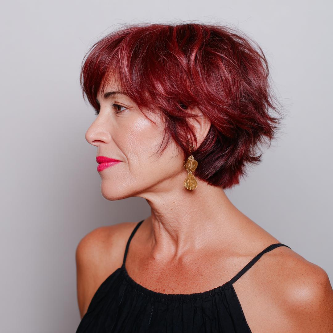 Layered Red Shag With Bangs