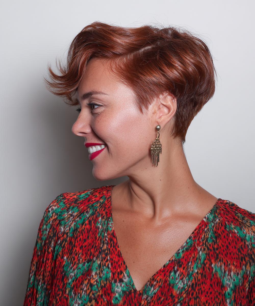 Wavy Copper Pixie Cut