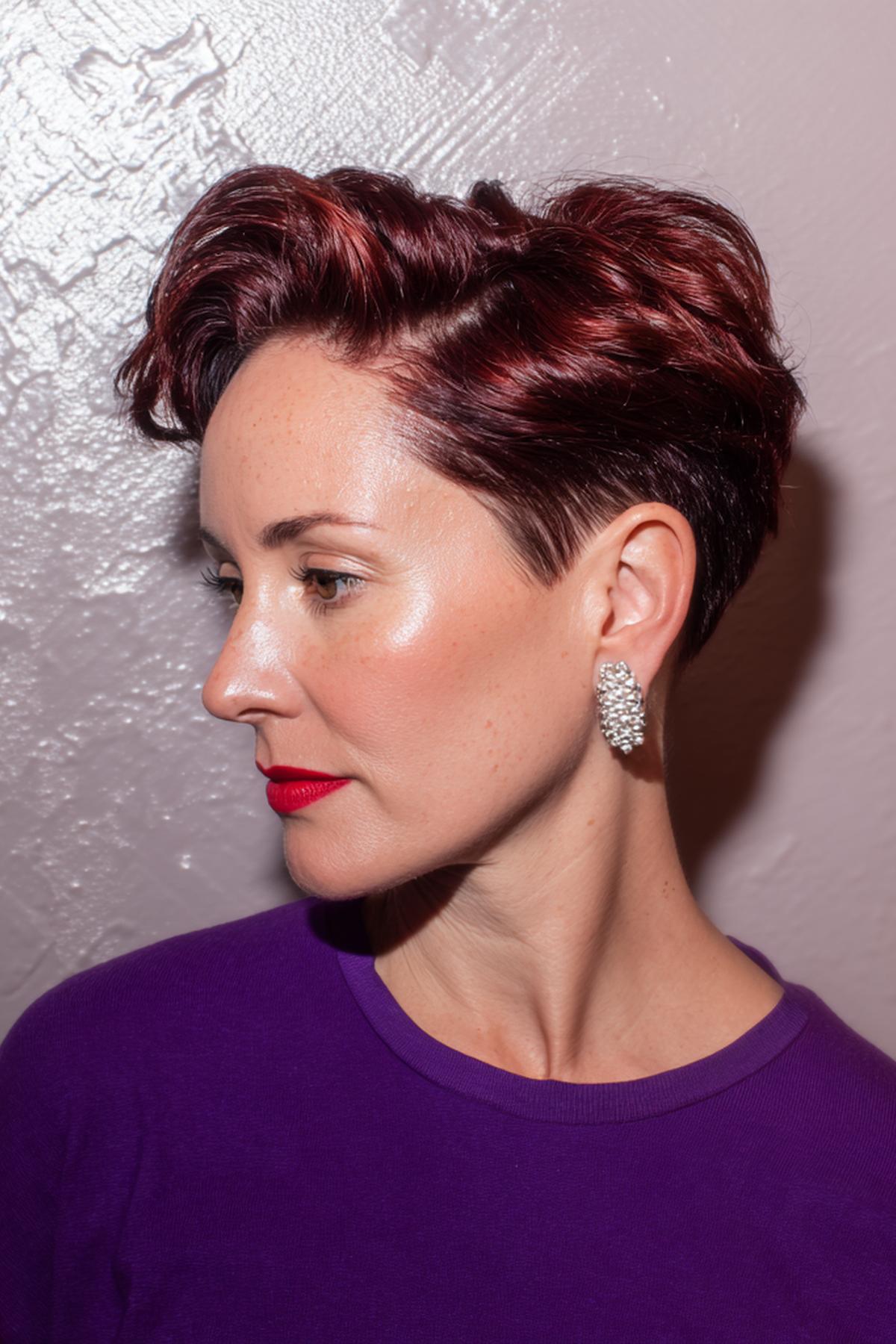 Burgundy Pixie With Quiff