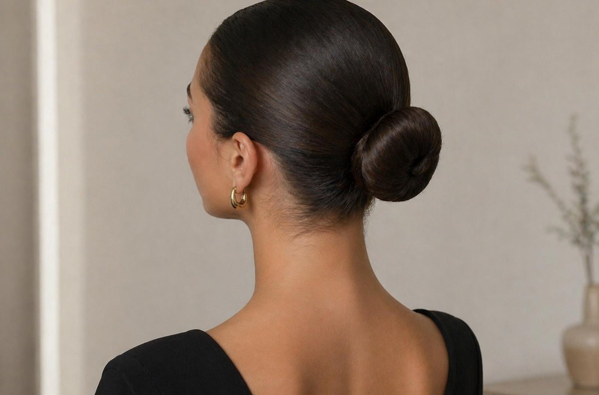 Low sleek bun hairstyle