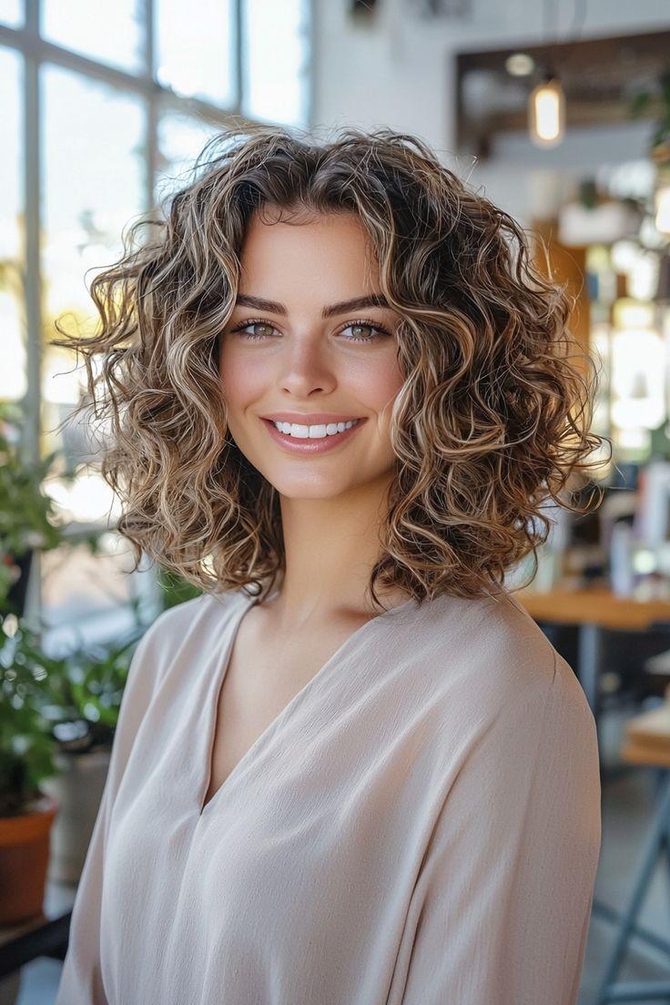 Medium curly layered hair