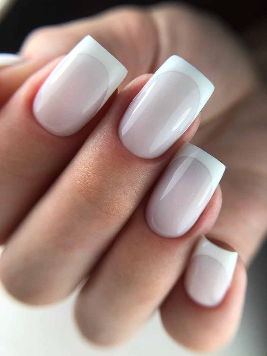 Milky white French tip nails