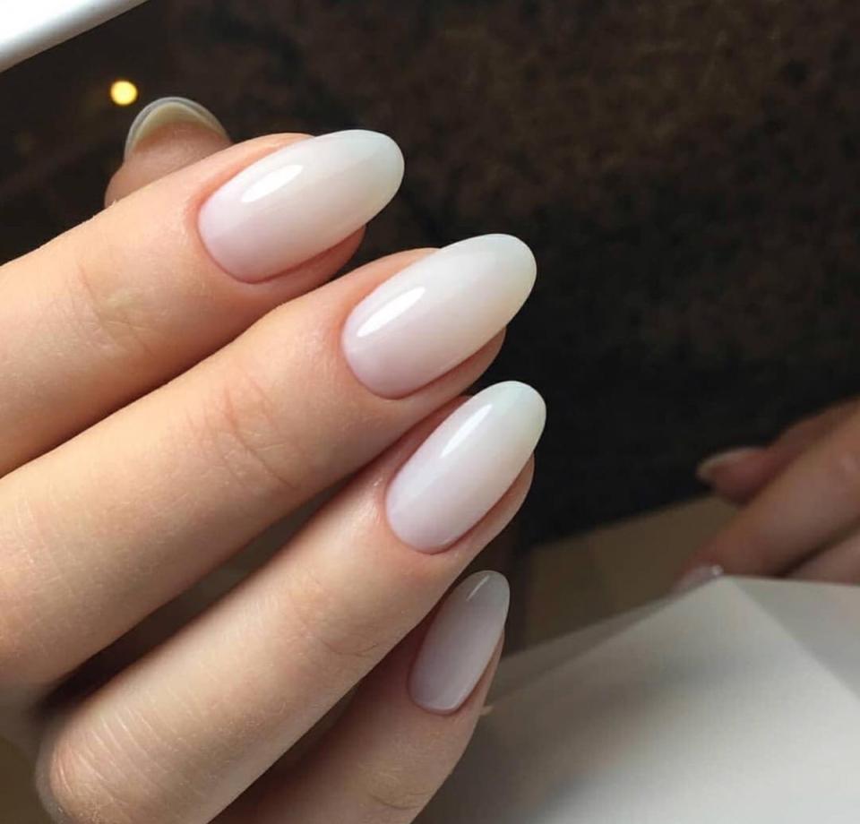 Milky white Sabrina Carpenter nails