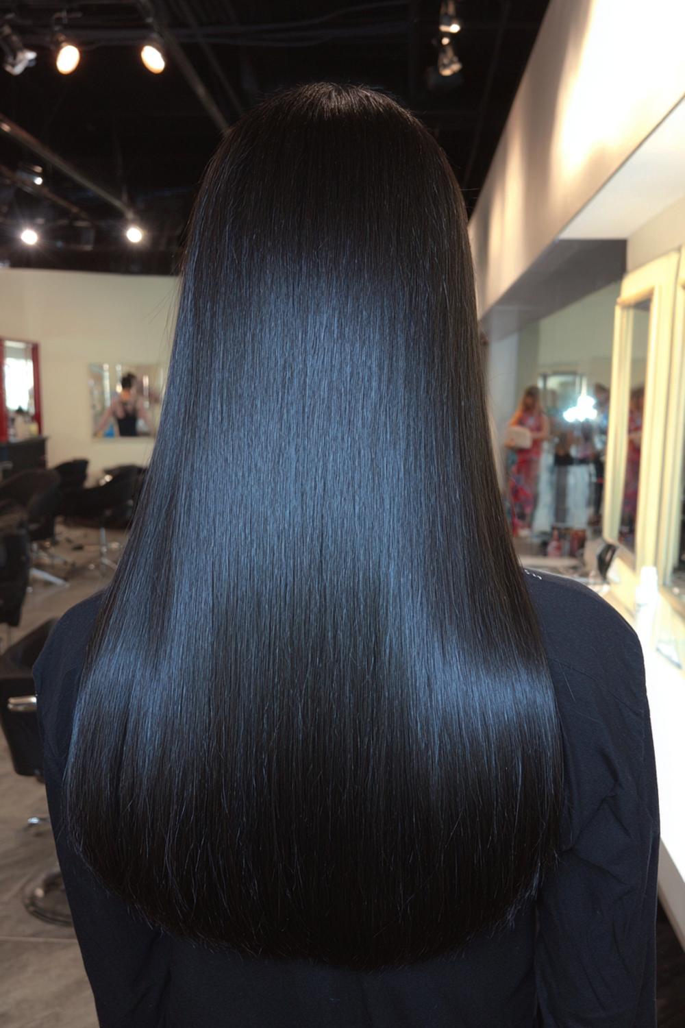28. Modern Hair Looks 2026: Soft Black Hair With Blue Undertone and Sleek Straight Finish