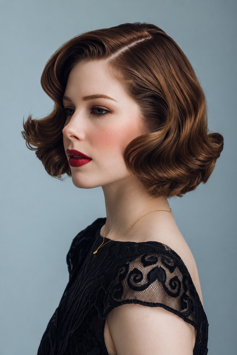 Short bob Hollywood waves hairstyle