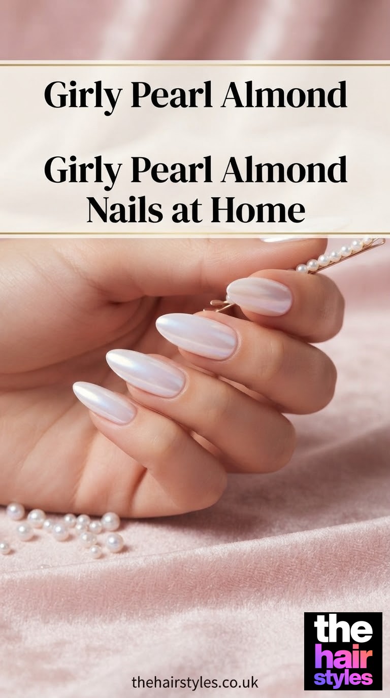 Girly Pearl Almond Nails at Home