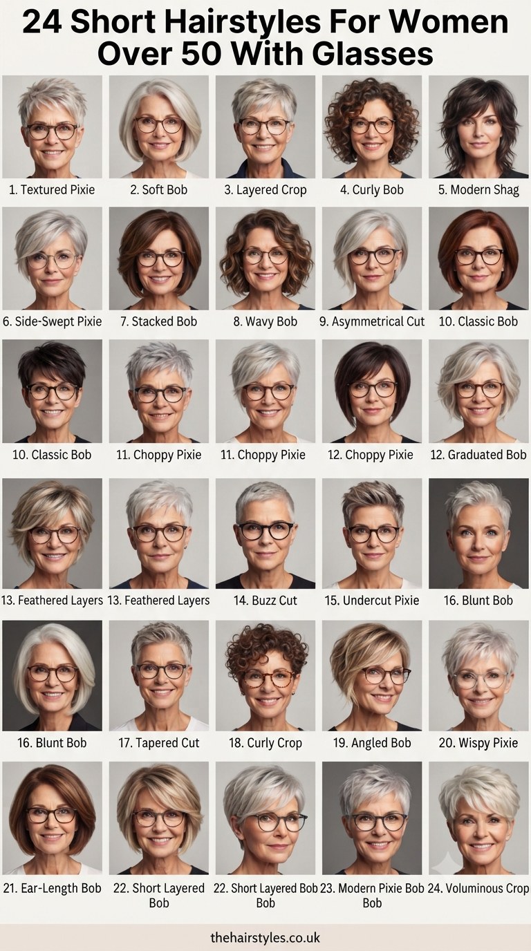 24 Short Hairstyles For Women Over 50 With Glasses
