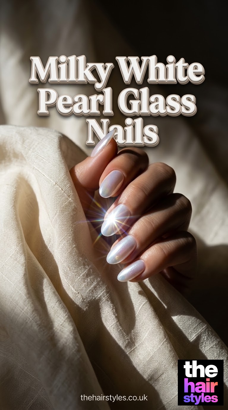 Milky White Pearl Glass Nails