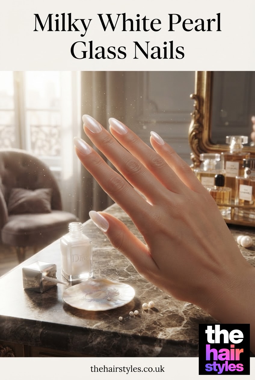 Milky White Pearl Glass Nails