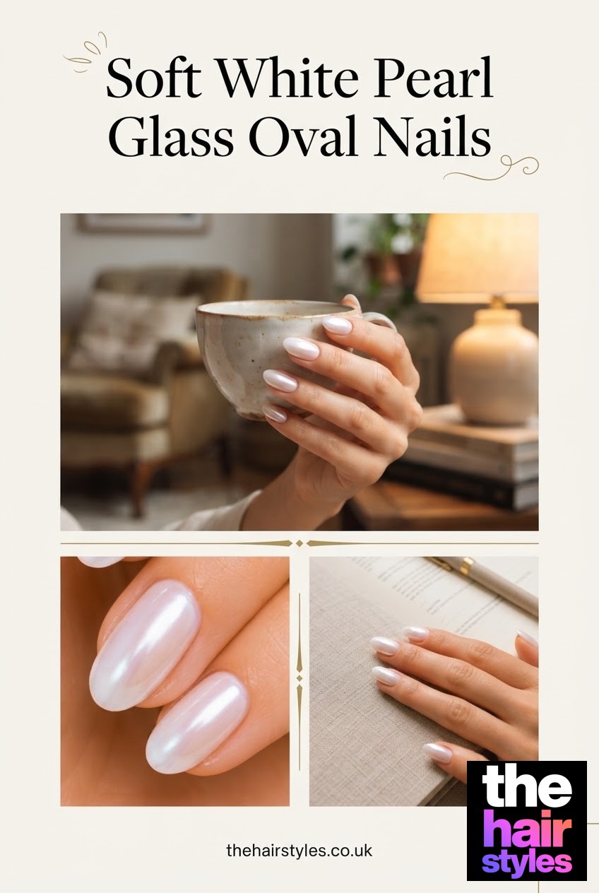 Soft White Pearl Glass Oval Nails